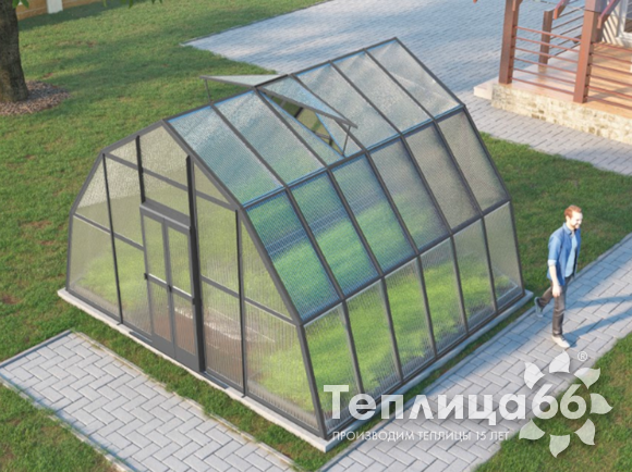 Теплица Рада Иткуль из поликарбоната, 4,5х4 метра, графитовая